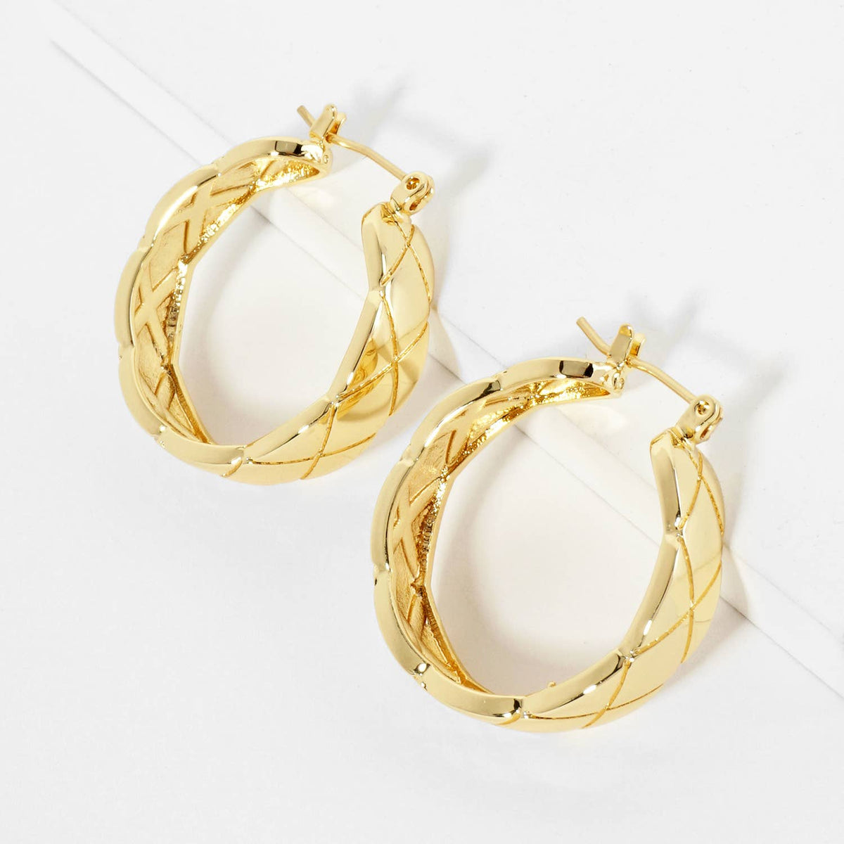 18K Gold Dipped Textured 25mm Latchback Hoop Earrings
