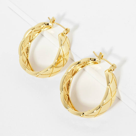 18K Gold Dipped Textured 25mm Latchback Hoop Earrings