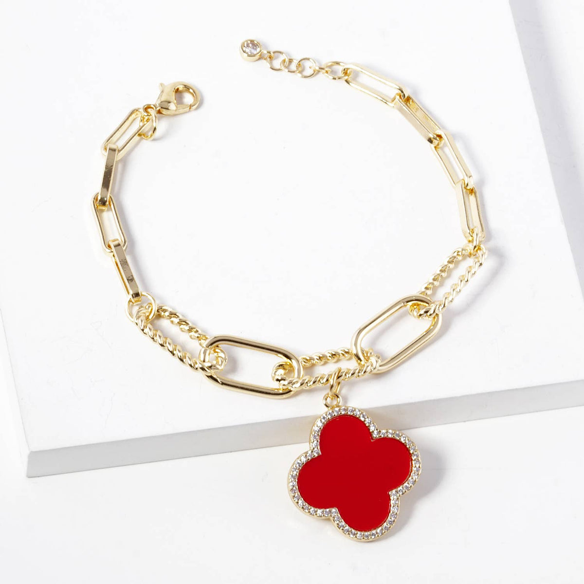 Clover Charm Paperclip Chain Bracelet