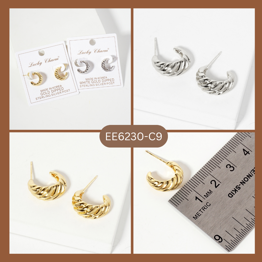 Polished Rope-Texture 15mm Brass Mini Hoop Earrings