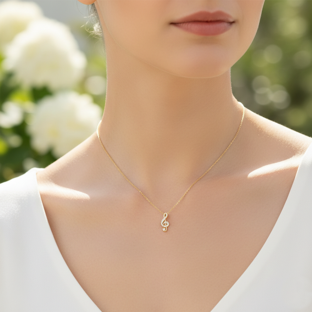 Crystal Treble Clef Pendant Necklace