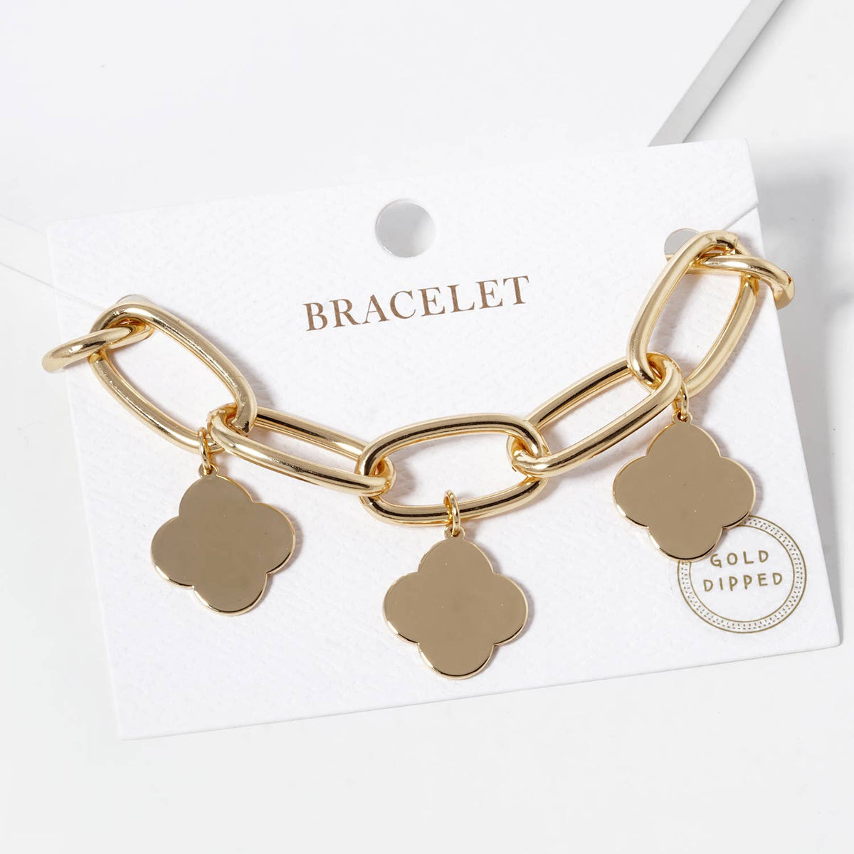 18K Gold Plated Chunky Link Bracelet with Clover Charms