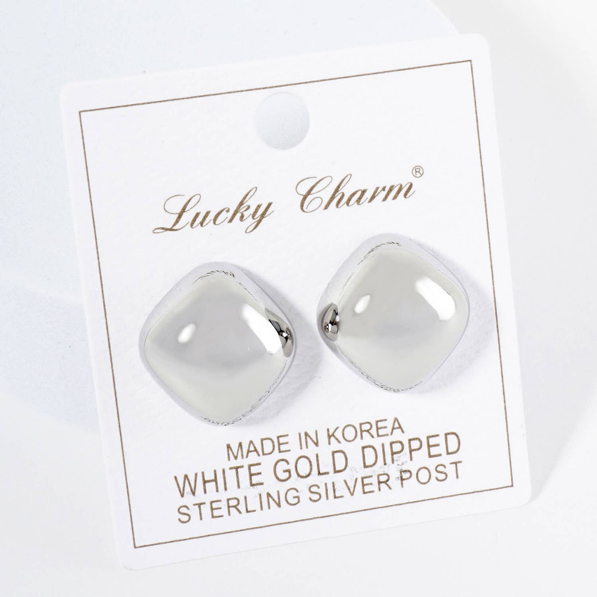 18K Gold Dipped 20mm Diamond Shape Button Stud Earrings