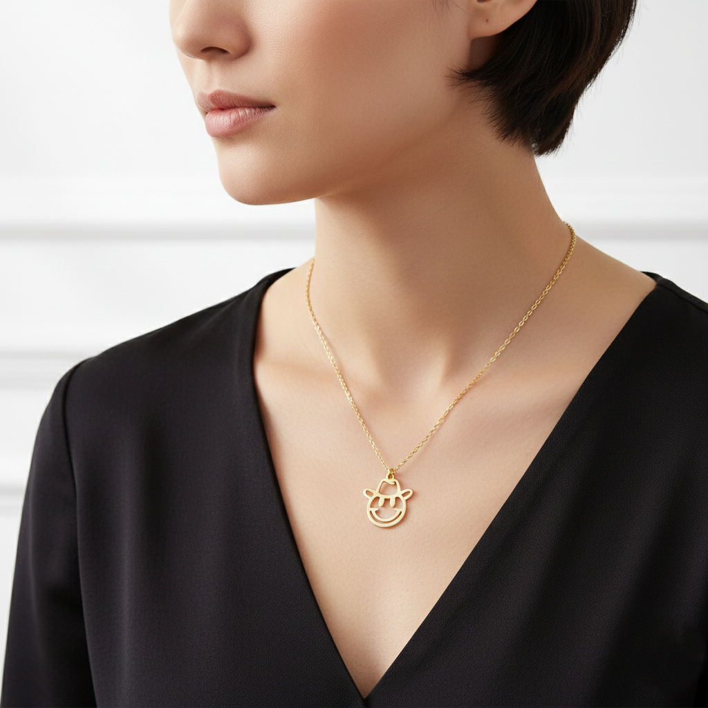 Minimalist Cowboy Smiley Face Pendant Necklace