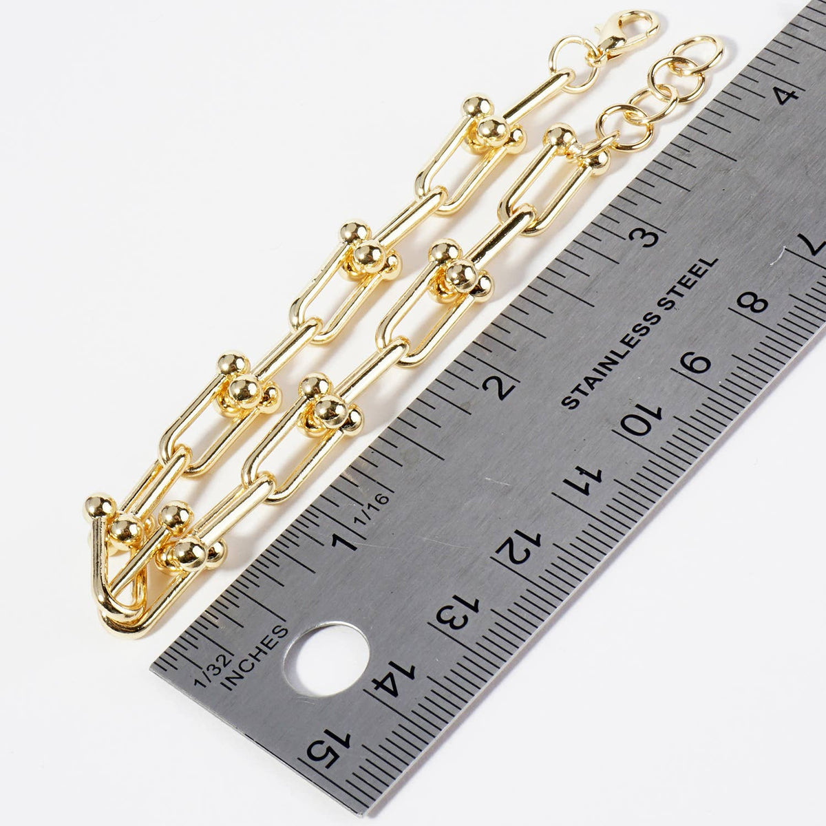 Elegant U-Link Chain Bracelet with Ball Accents