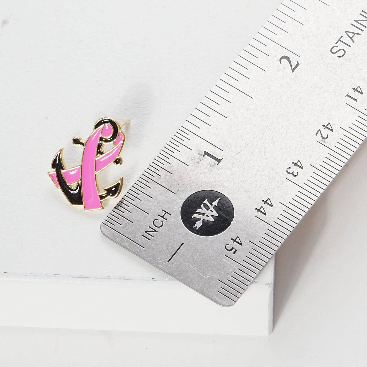 Breast Cancer Awareness Anchor Ribbon Earrings