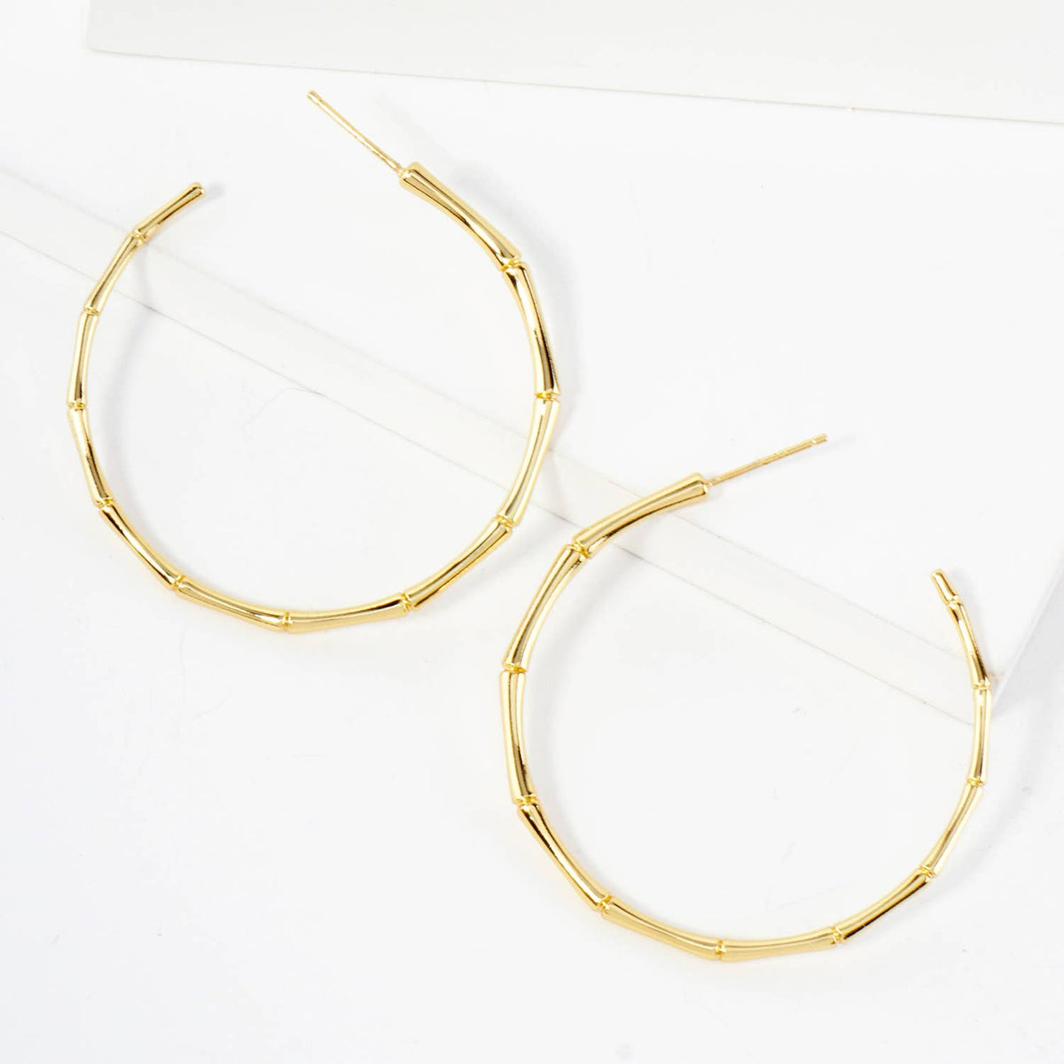 Polished Brass Delicate Bamboo Design 40mm Hoop Earrings