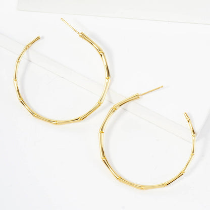 Polished Brass Delicate Bamboo Design 40mm Hoop Earrings