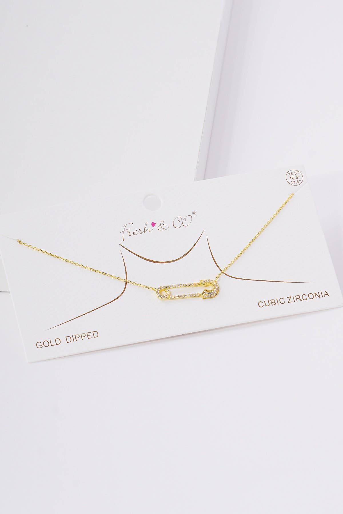 Gold Cubic Embedded Safety Pin Necklace