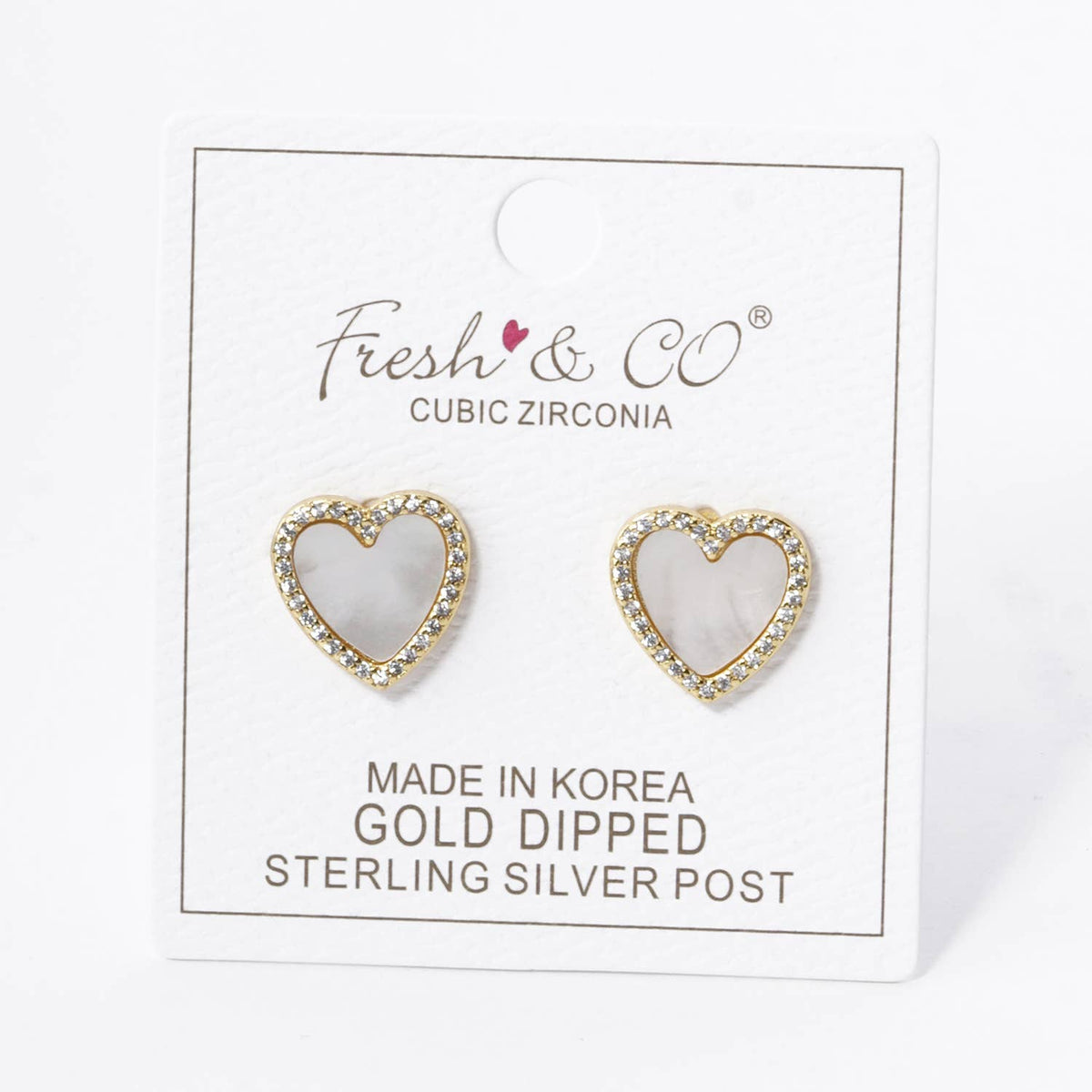 18K Gold Dipped 13mm Pave Set Cubic Zirconia Heart Stud.