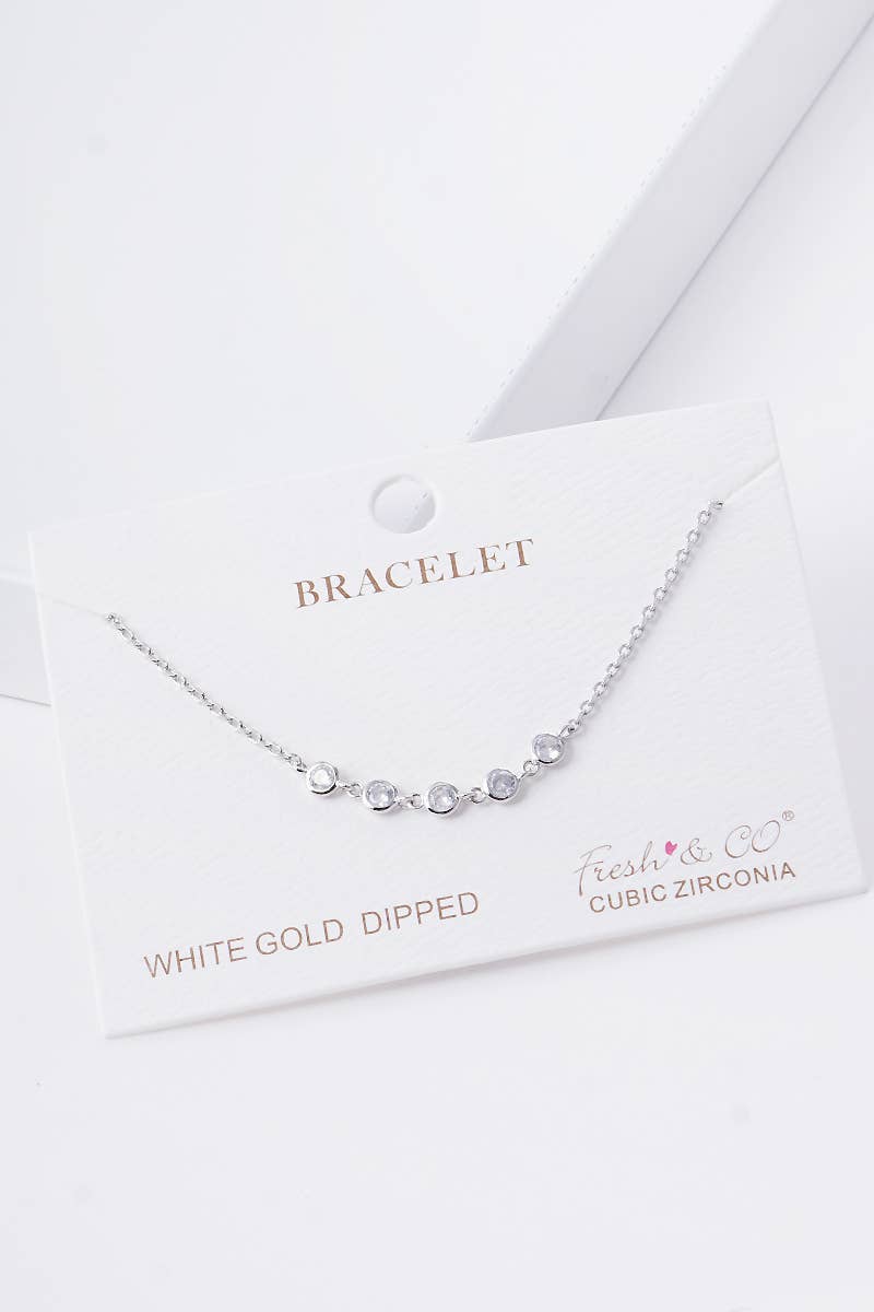 Dainty Bezel-Set Cubic Zirconia Station Chain Bracelet