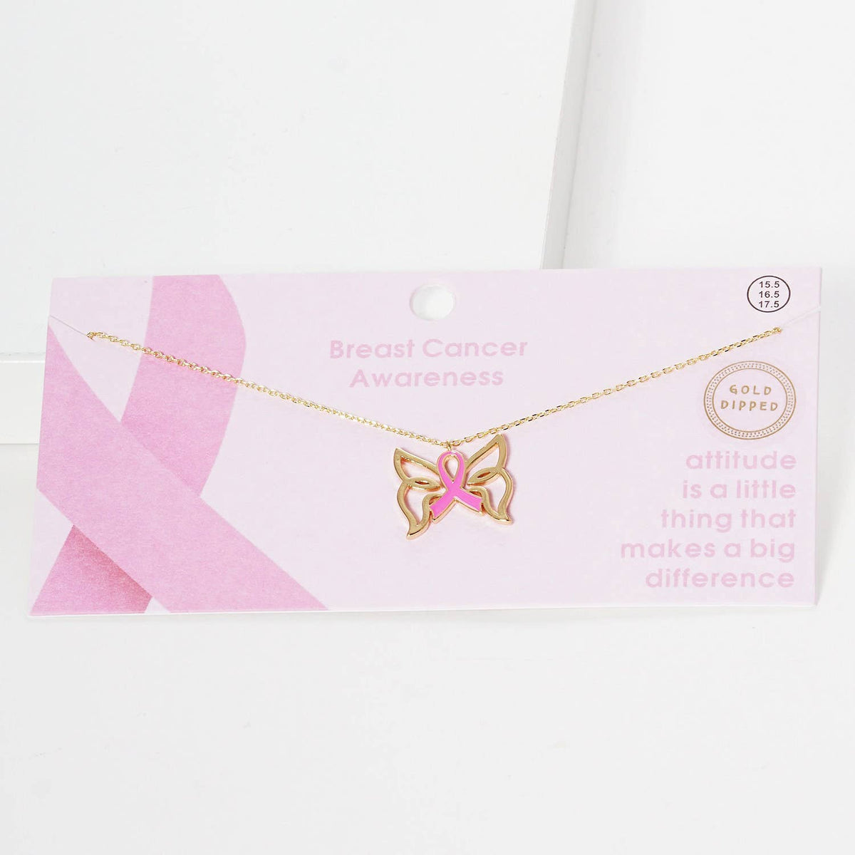 Breast Cancer Awareness Butterfly Wing Ribbon Necklace