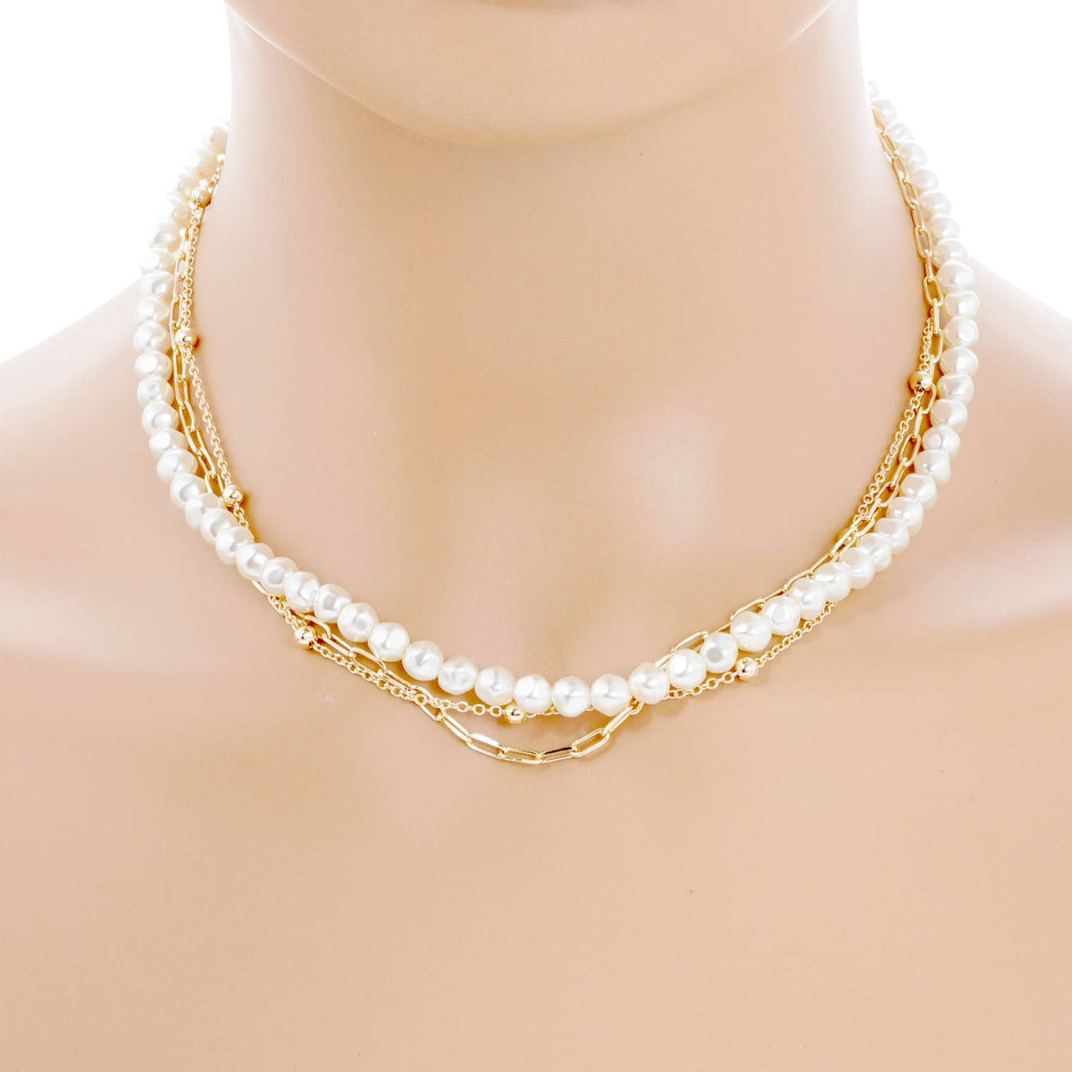 Gold Plated Double Strand Pearl Necklace