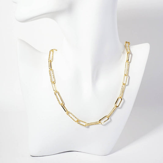 18K-Gold-Dipped 20-15mm Textured Paperclip Chain Necklace