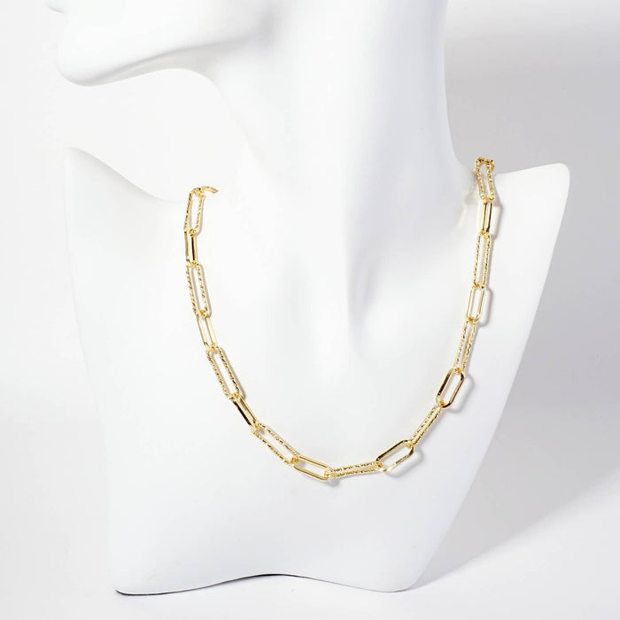 18K-Gold-Dipped 20-15mm Textured Paperclip Chain Necklace