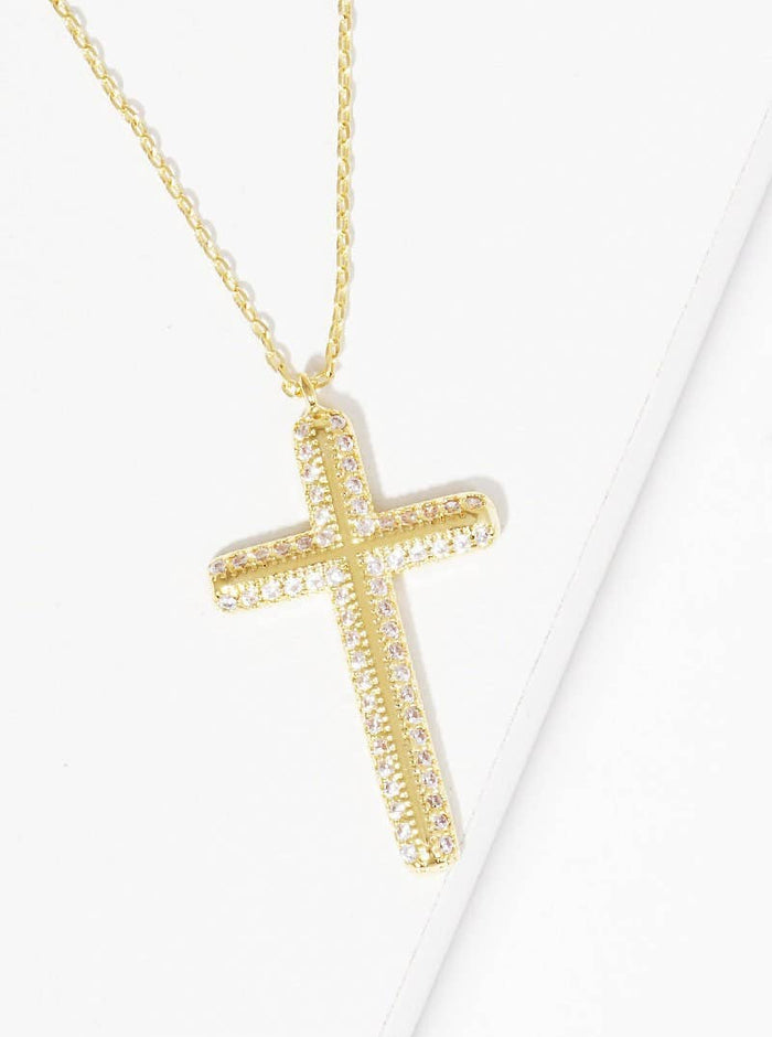 Gold Micro Pave Cross Necklace