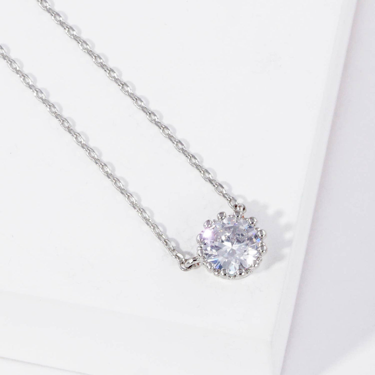 Minimalist Round Solitaire CZ Pendant Necklace