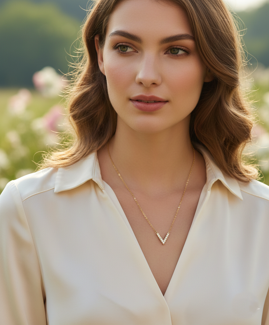 Pave Diamond Chevron V-Necklace