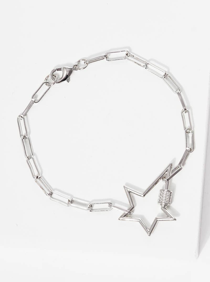 Minimalist Pavé Star Carabiner Charm Bracelet