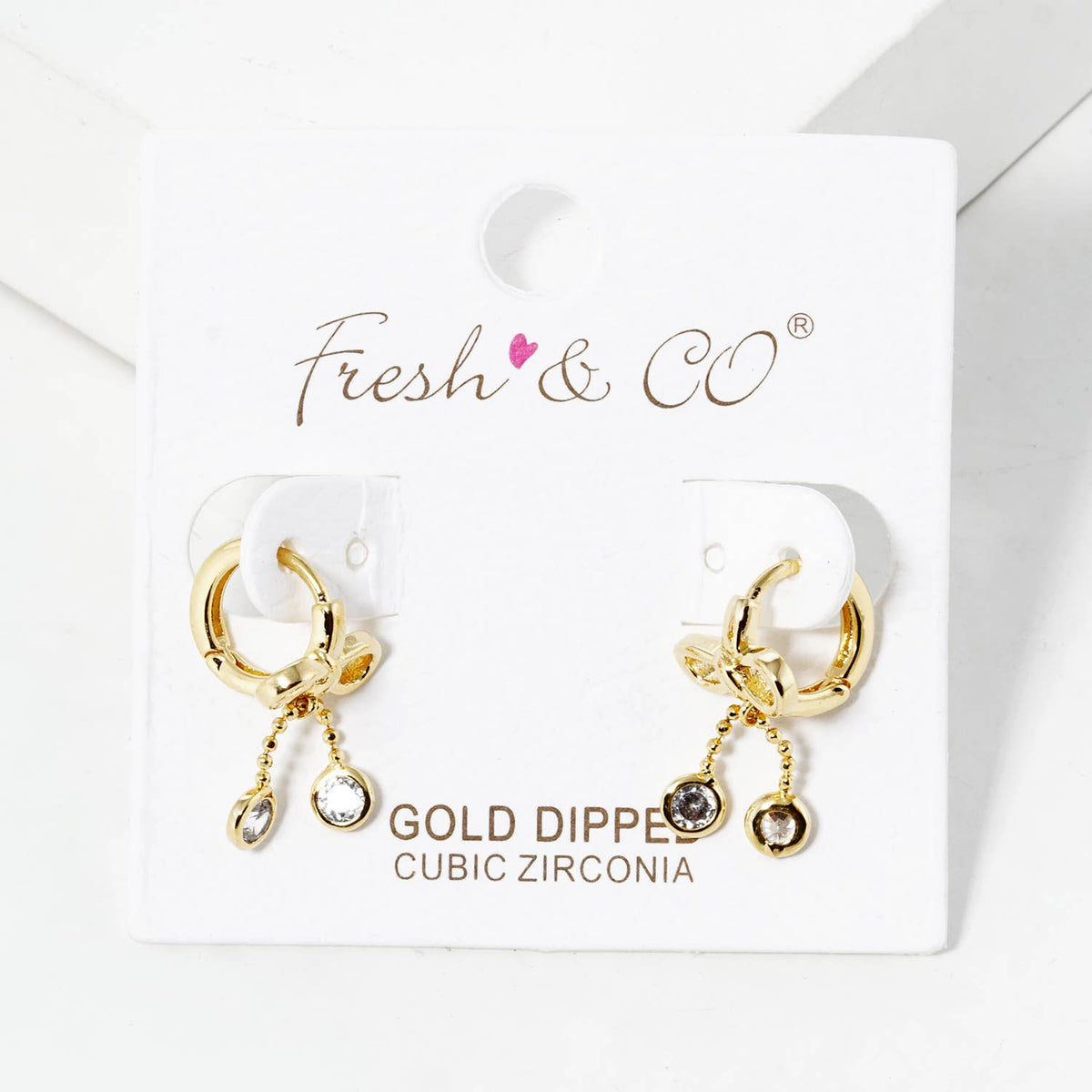 Dainty Bow & Cubic Zirconia Dangle Huggie Hoops