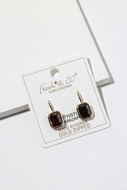 Birthstone Dangle Earrings – Gold-Dipped Octagon Cubic