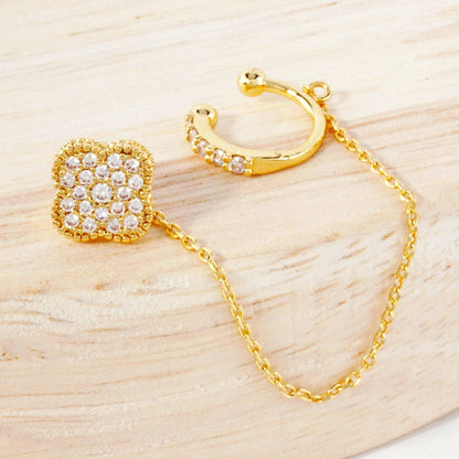 Quatrefoil Stud and Ear Cuff Drape Chain Earring Set