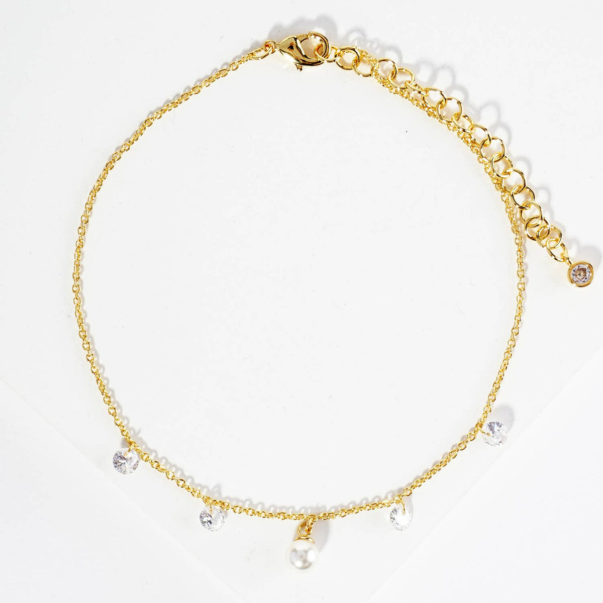 Dainty Pearl & Cubic Zirconia Charm Drop Anklet