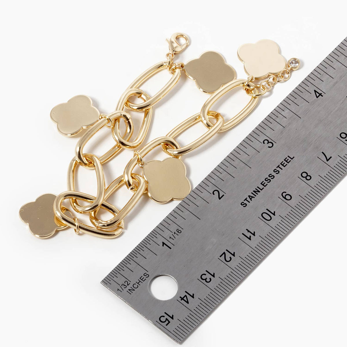 18K Gold Plated Chunky Link Bracelet with Clover Charms