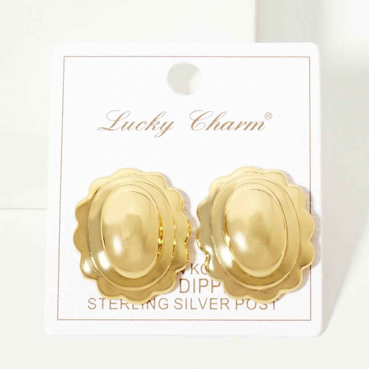 Polished Brass Soft-Curve Wavy Oval Stud Earrings