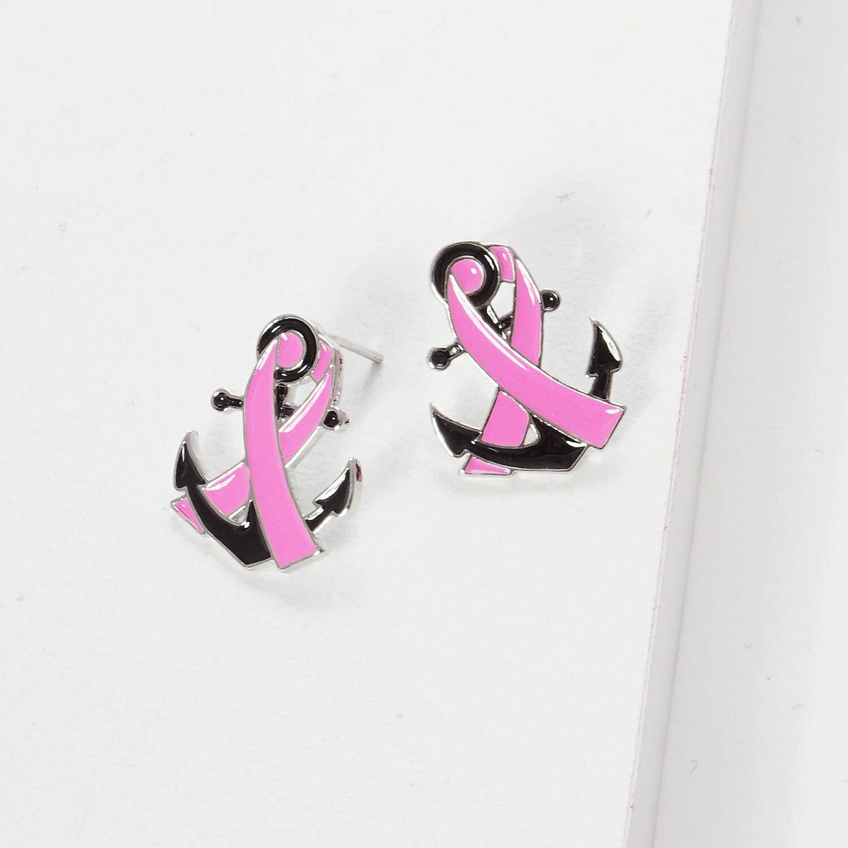 Breast Cancer Awareness Anchor Ribbon Earrings