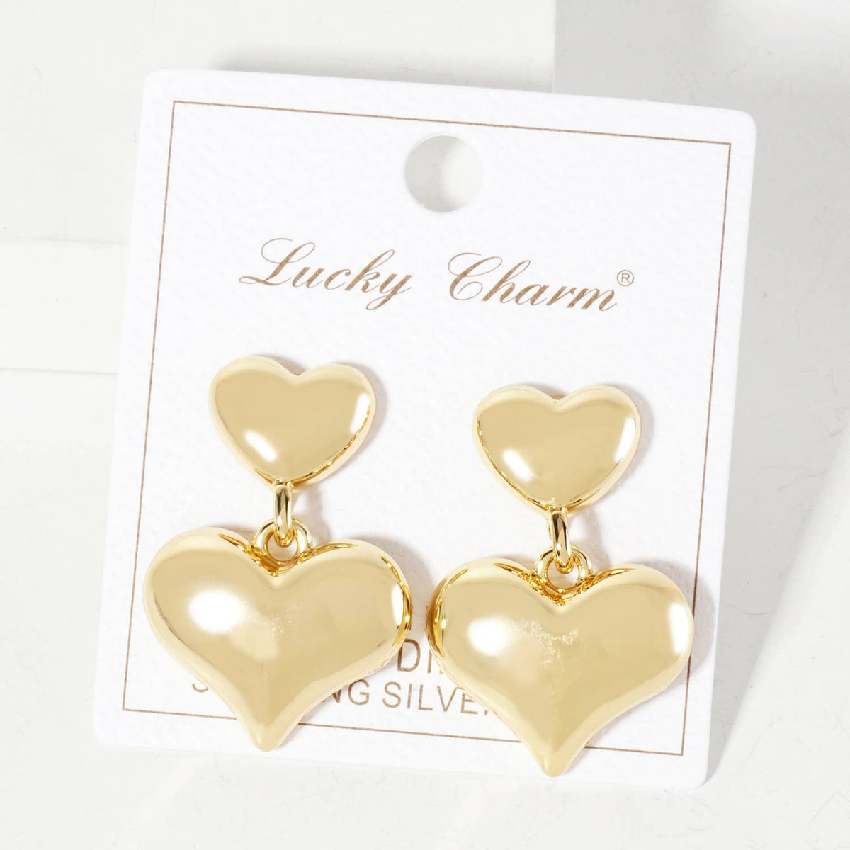Polished Brass Double Heart Drop Dangle Earrings