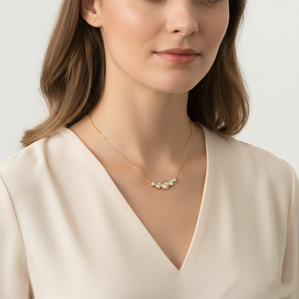 Graduated Five-Stone Bezel CZ Curve Necklace
