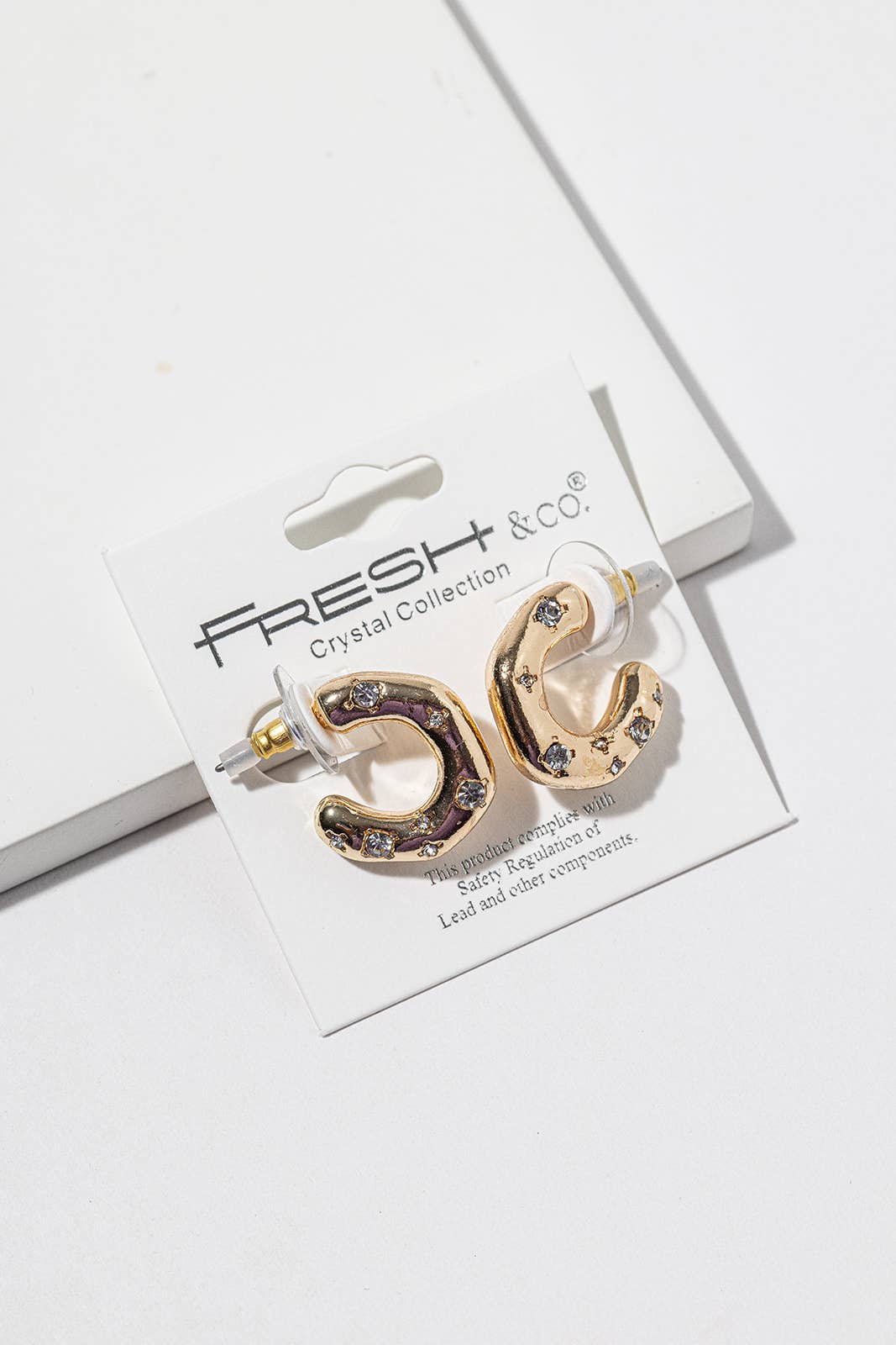 Starry C-Hoop Stud Earrings – Scattered Crystal C Curve