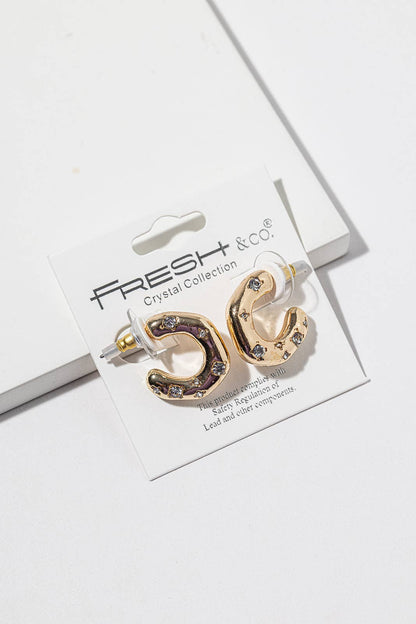 Starry C-Hoop Stud Earrings – Scattered Crystal C Curve