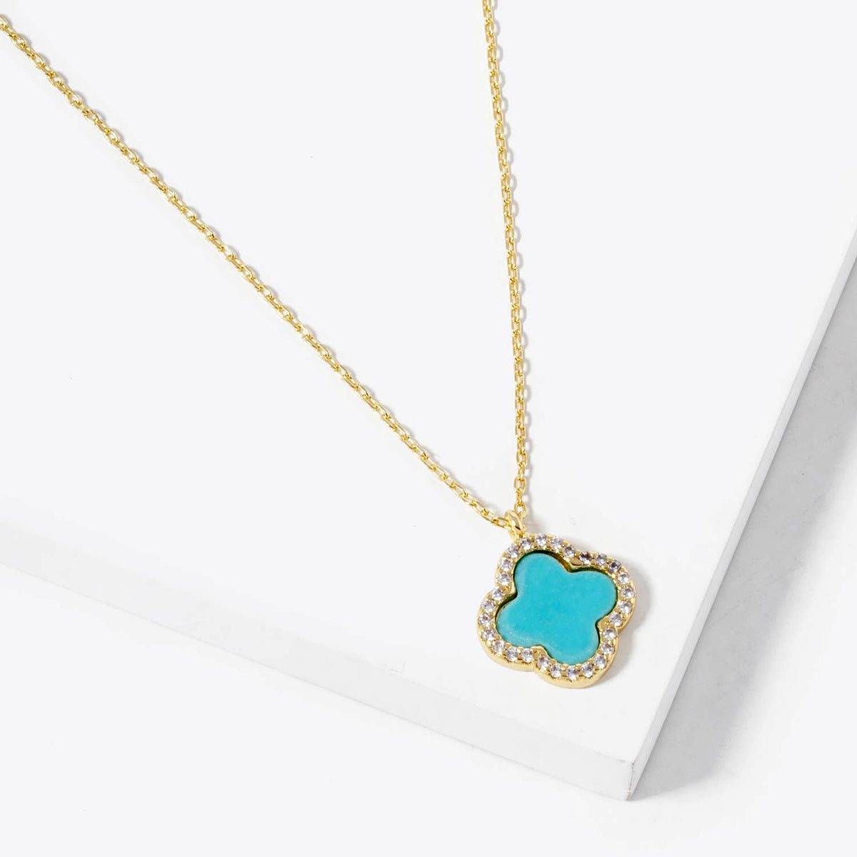 Pavé Border Four-Leaf Clover Pendant Necklace