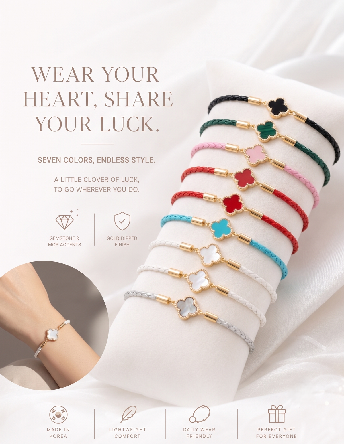 Clover Luck Braided Cord Bracelet