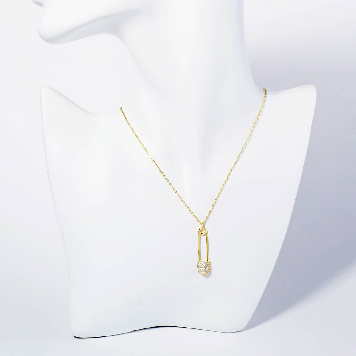 CZ Safety Pin Pendant Necklace