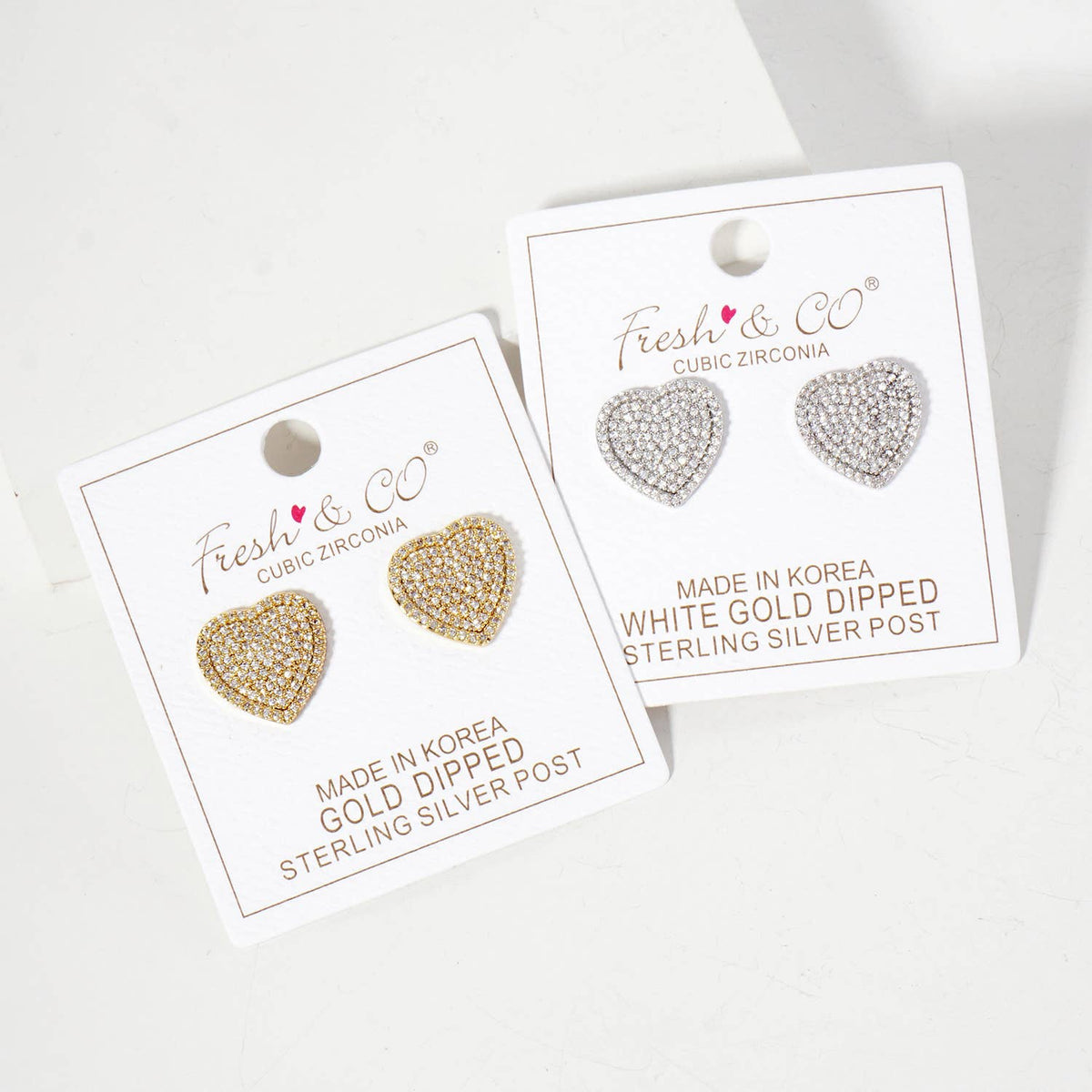 Pave-Set 15mm Heart-Shaped 18K-Gold-Dipped Stud Earrings