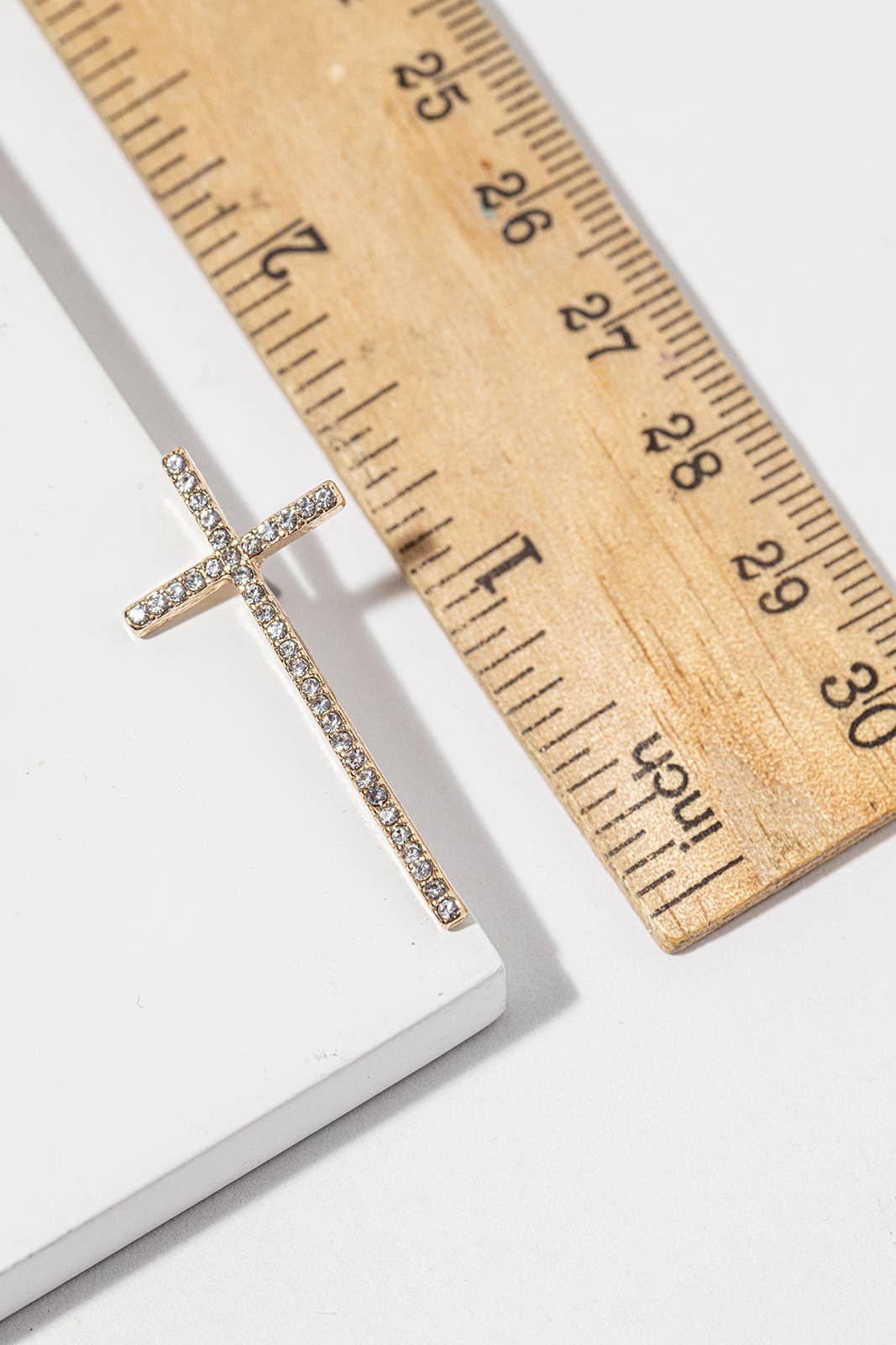 Elongated Crystal Cross Stud Earrings – Slender Pavé Cross,