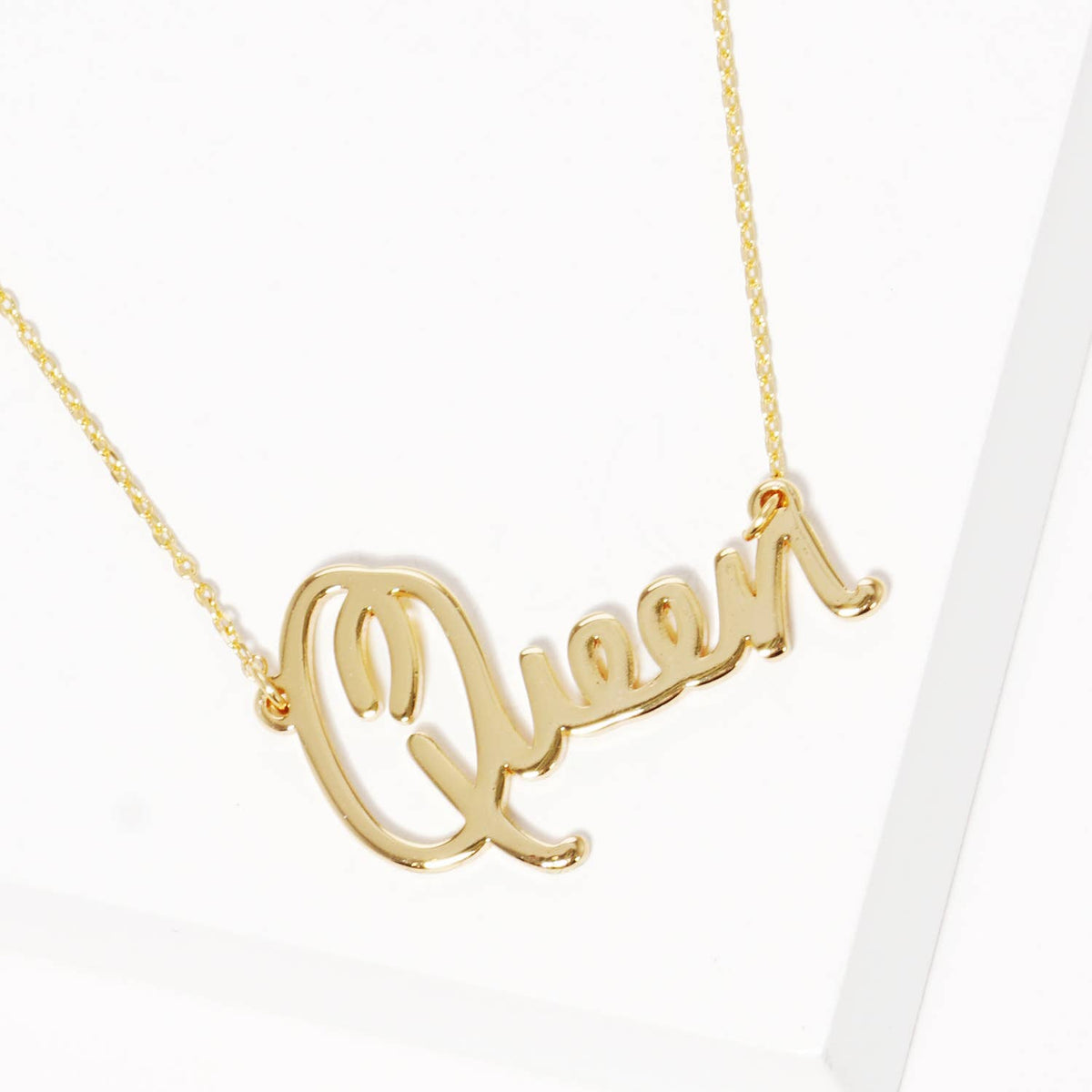 Gold Plated Bold Queen Cursive Necklace