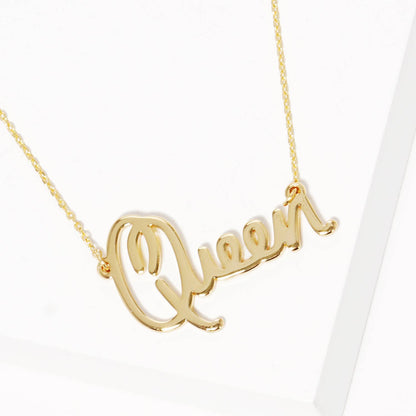 Gold Plated Bold Queen Cursive Necklace