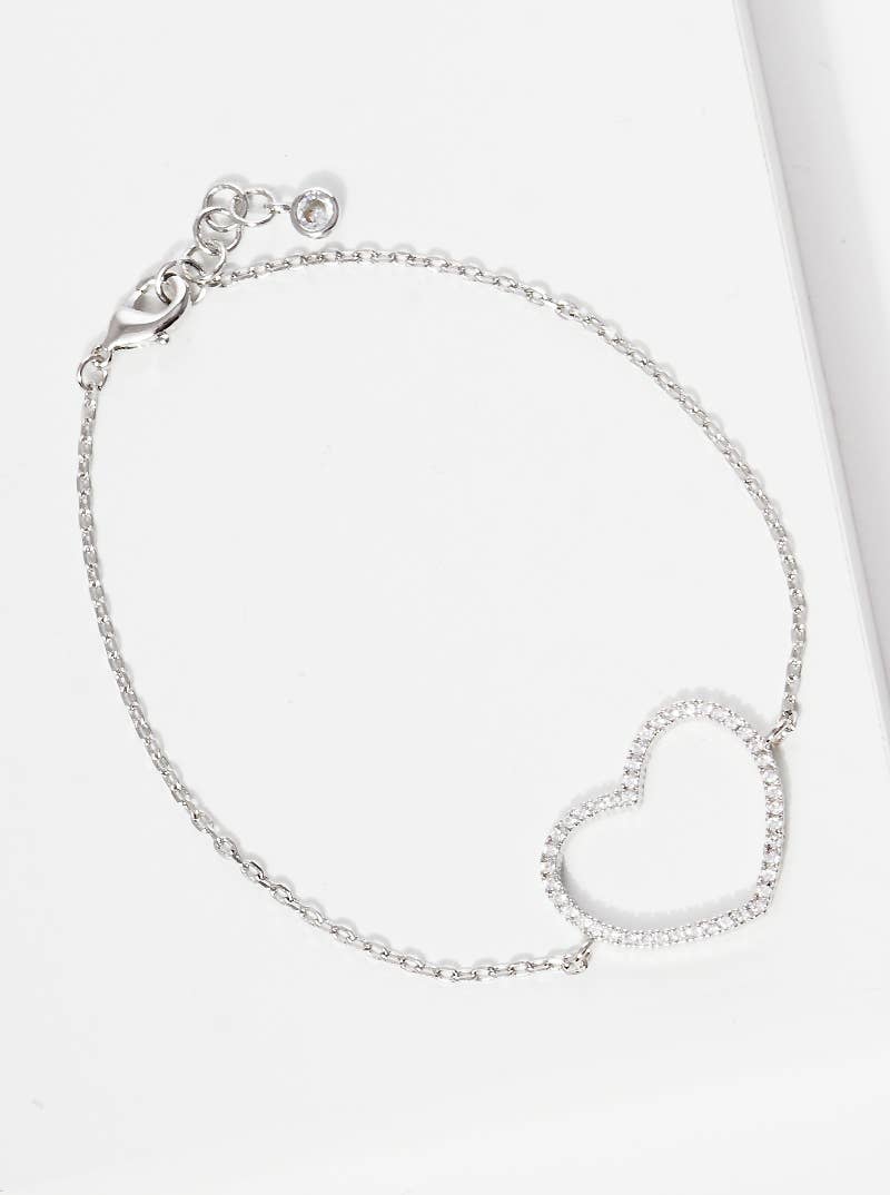 Minimalist Pavé Open-Heart Charm Bracelet
