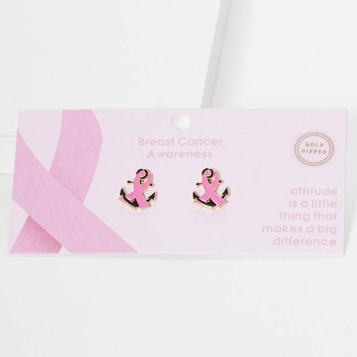 Breast Cancer Awareness Anchor Ribbon Earrings