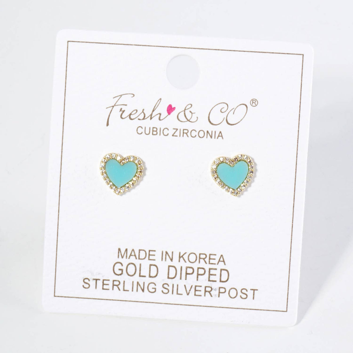Heart Stud Earrings / 18K Gold Dipped Pave Set Cubic