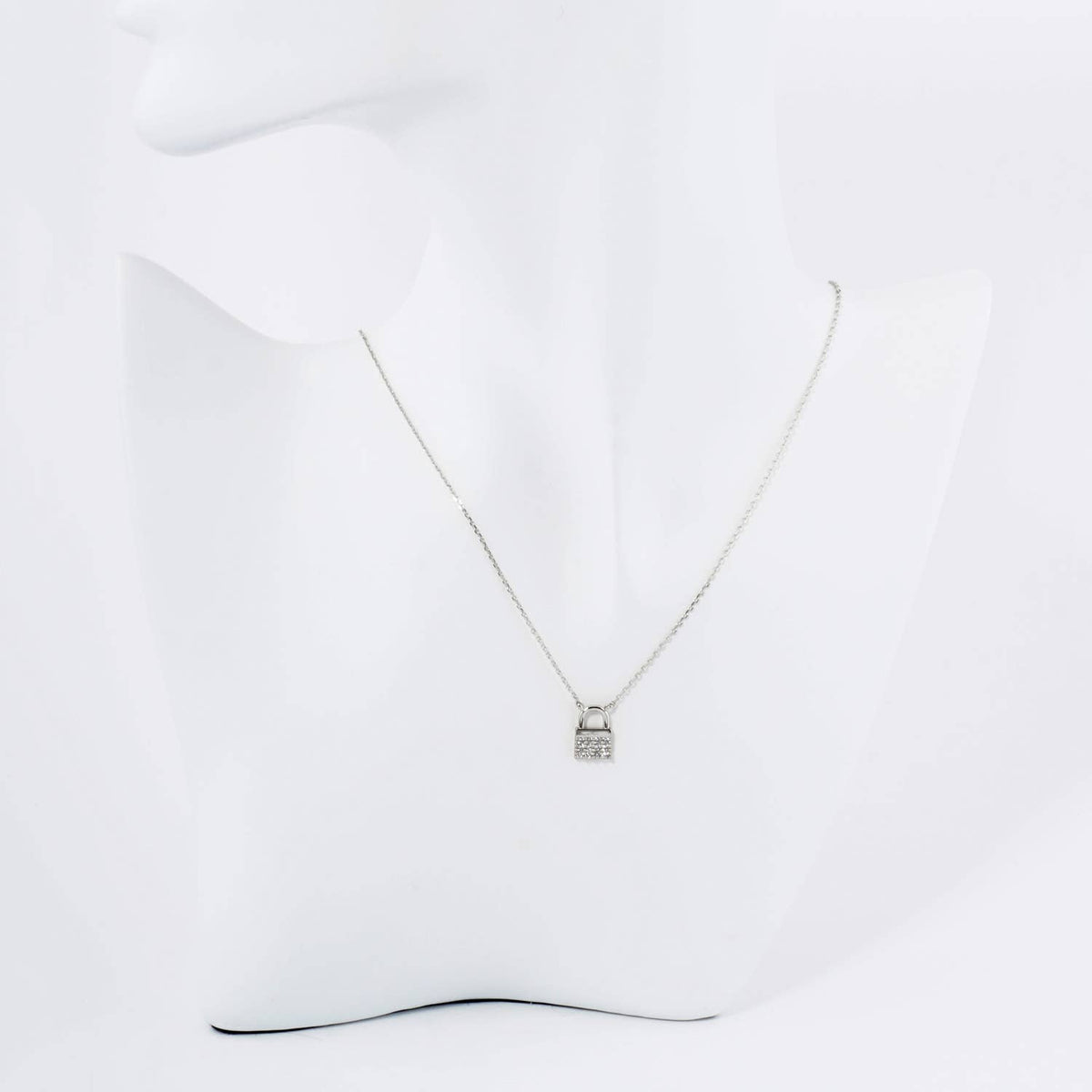 Pave Set Cubic Zirconia Padlock Pendant Necklace / 18K Gold