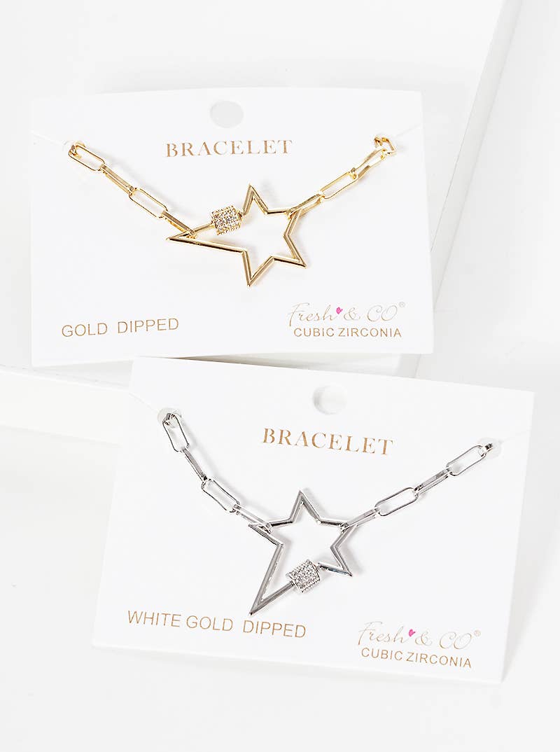 Minimalist Pavé Star Carabiner Charm Bracelet