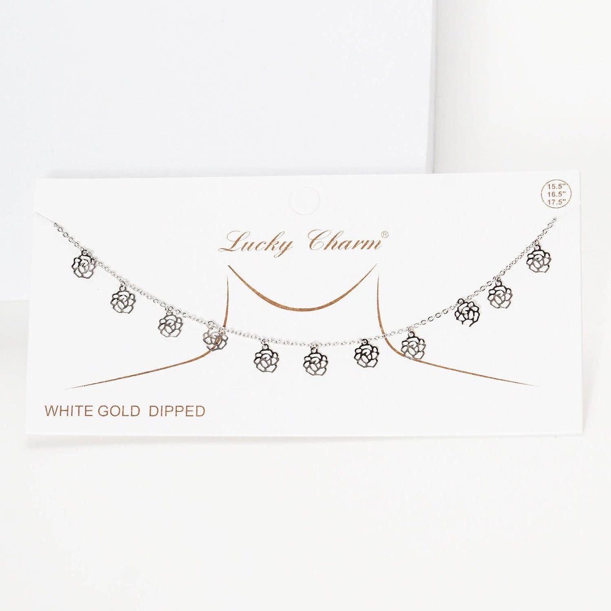 Gold Plated Chain w/ Dangling Roses Necklace
