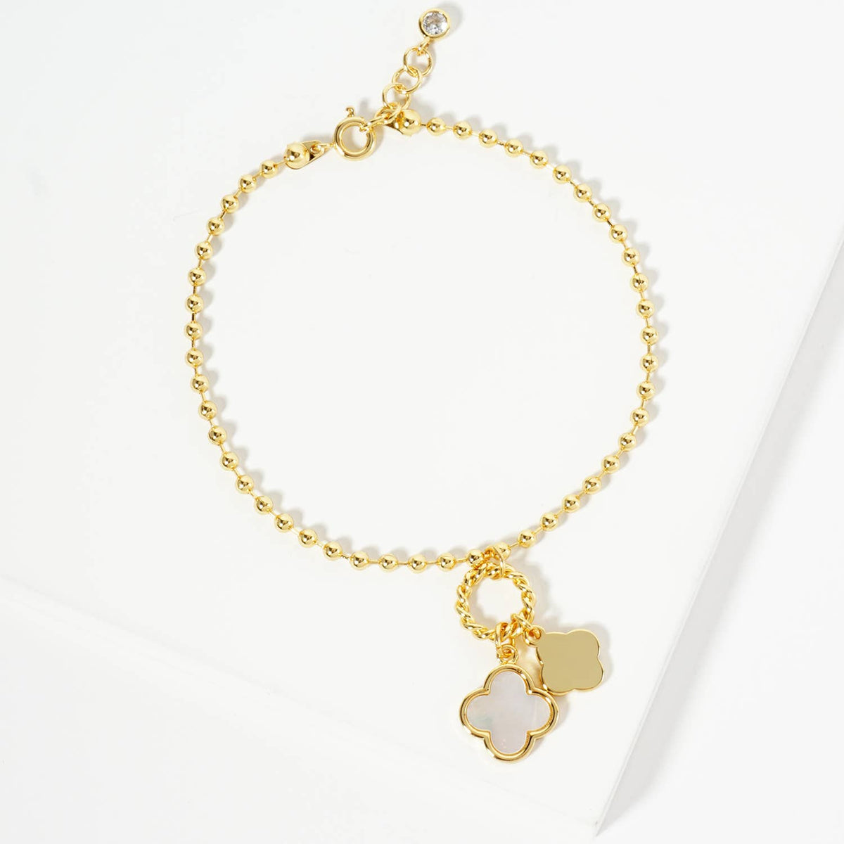 Dainty Double Clover Charm Beaded Bracelet
