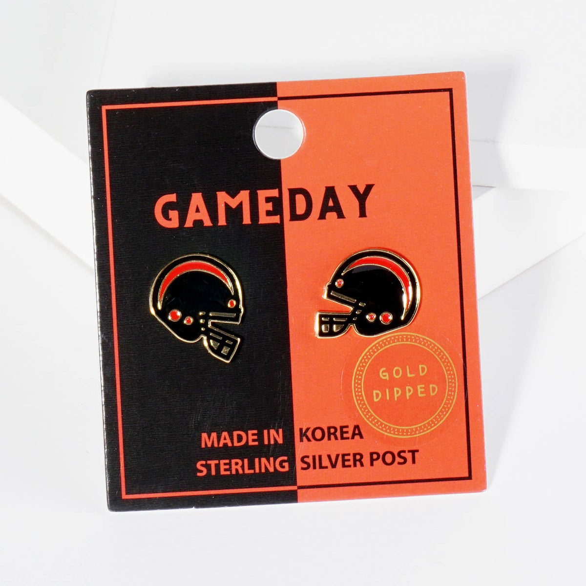 18K Gold Dipped Enamel Football Helmet Game Day Stud Earring