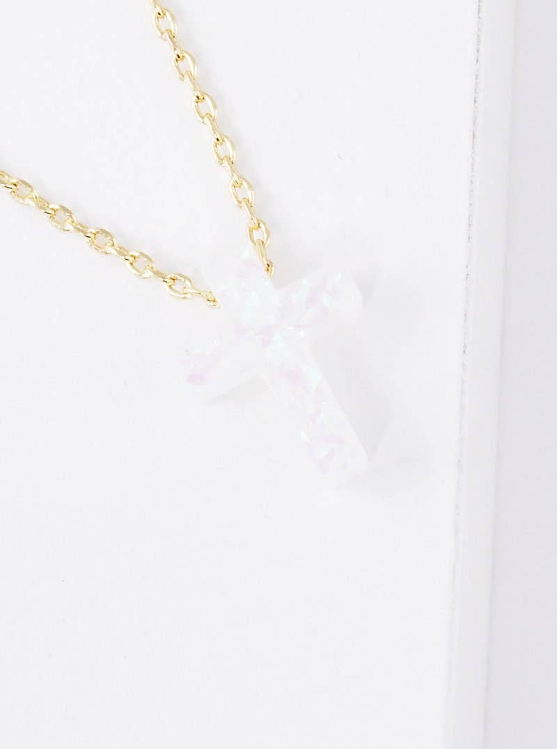 Gold Plated Opal Cross Necklace